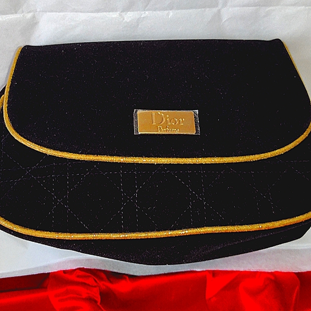 Christian Dior Midnight Black Quilted Gold Piping Clutch NWT - Picture 3 of 9